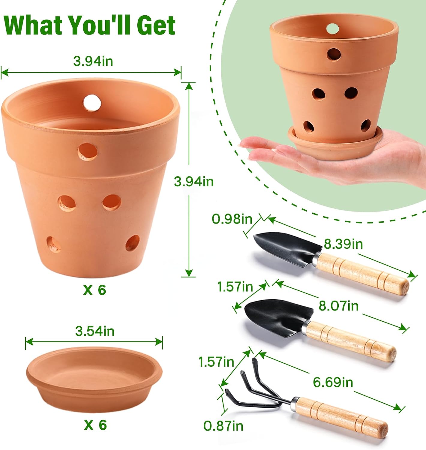 4 Inch Terracotta Orchid Pots with Holes and Saucers Set of 6 | Small Terra Cotta Clay Orchid Planter Pots for Plant