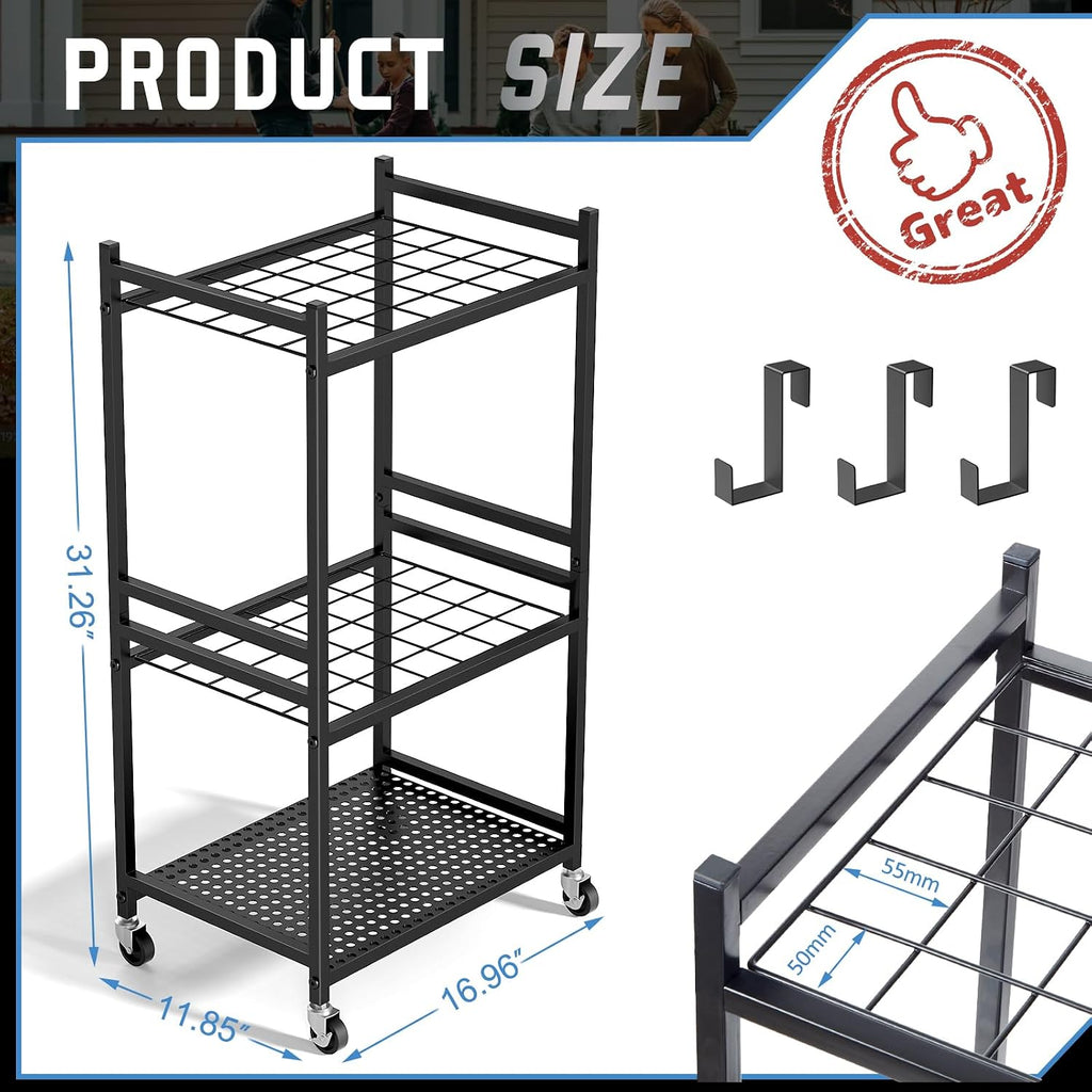 DAOUTIME Garden Organizer With Wheels, Yard Tower Rack for Garage Storage, Up to 35 Long-Handled Tools, Sturdy Metal