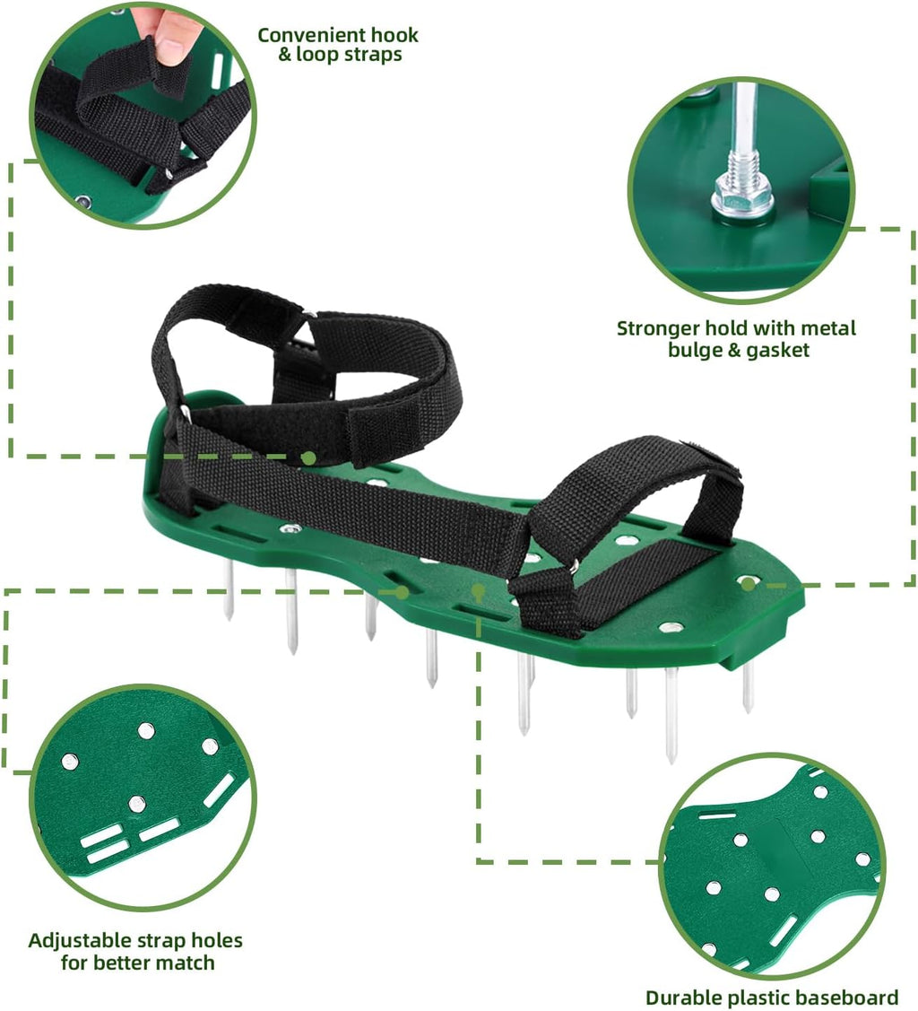 Ohuhu Lawn Aerator Shoes with Hook & Loop Straps, All New Unique Design Free-Installation Heavy Duty Spiked Aerating