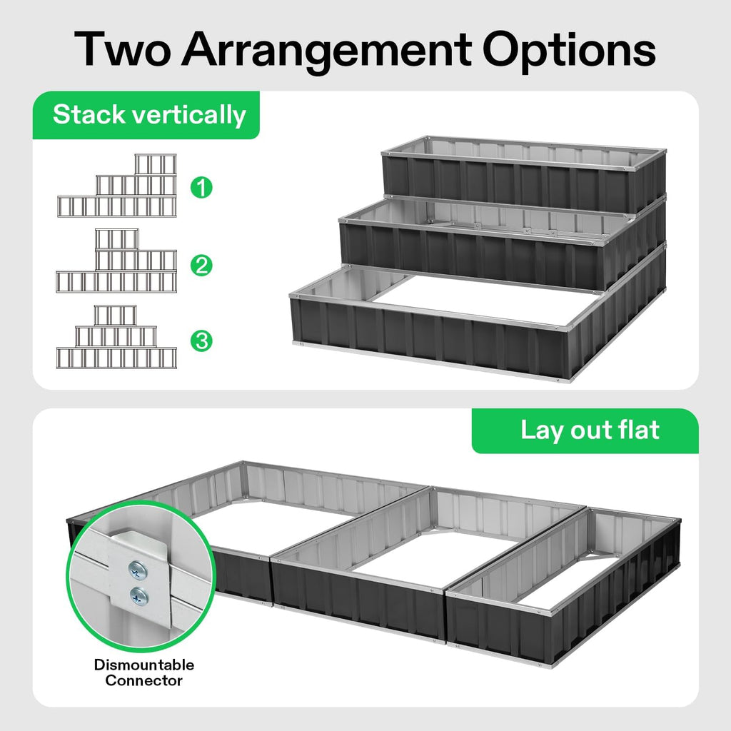 VIVOSUN 3-Tier Raised Garden Bed Outdoor Galvanized Steel 46x46x24 Gray | 2-in-1 Stack or Flat / Rust-Resistant