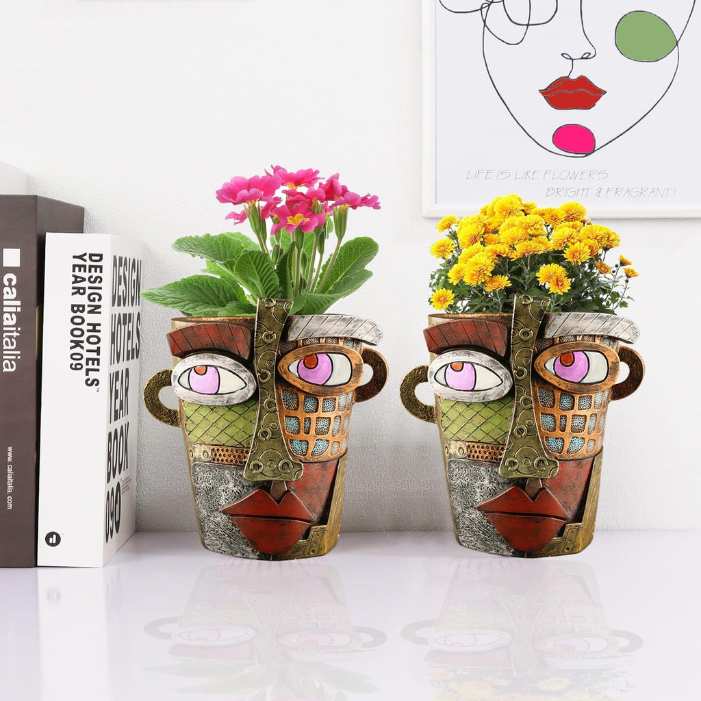 Abstract Face Flower Pots Head,Creative Inspiration Succulent pots,Head Planter with Drainage Hole,Colorful Plant Pots