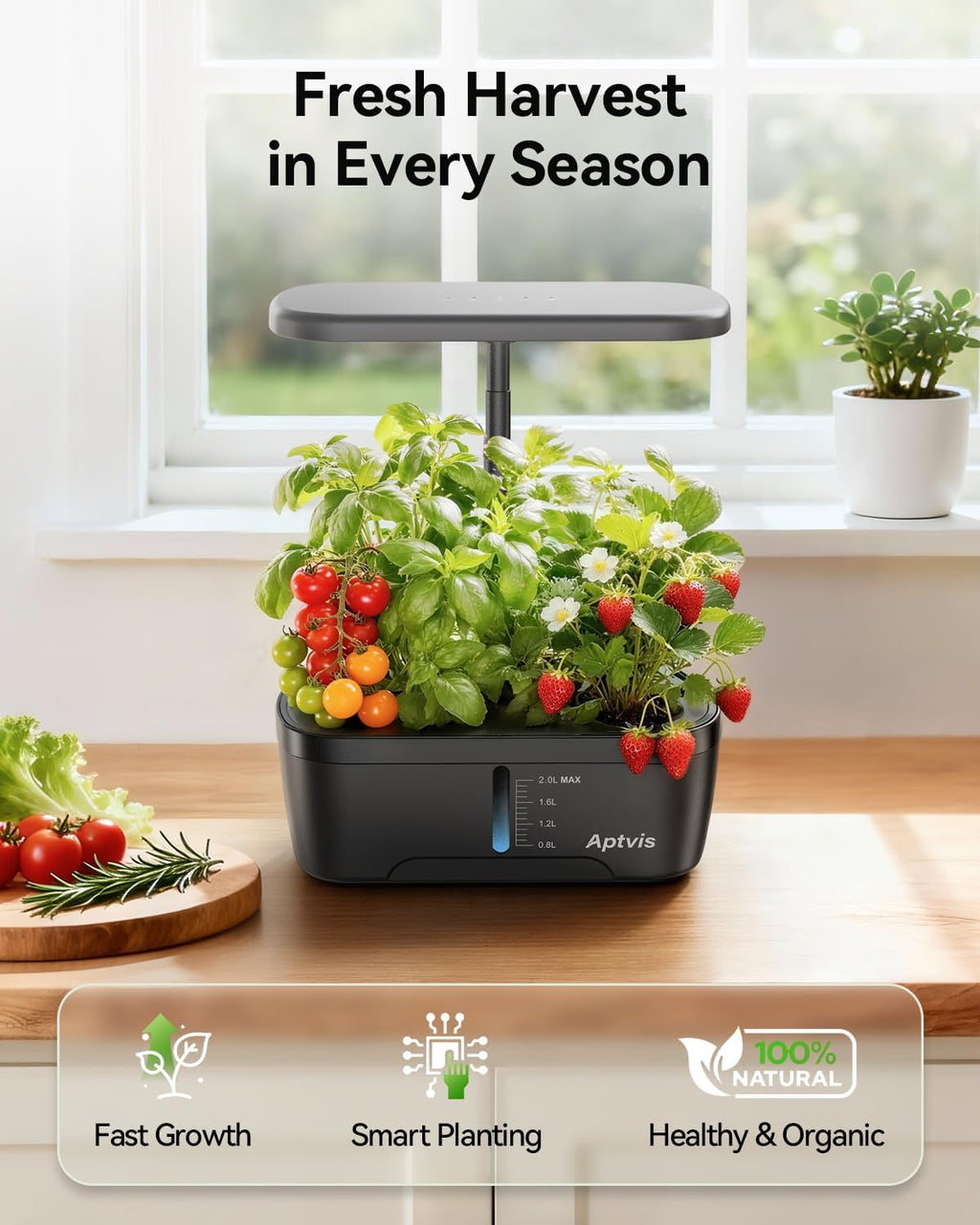 Hydroponics Growing System, 6 Pods Smart Indoor Herb Garden - Black | LED Grow Light, Auto Timer, Height Adjustable