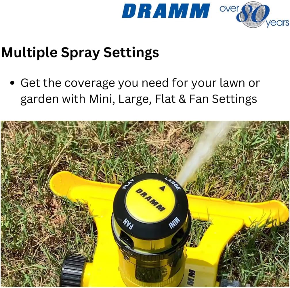 Dramm ColorStorm Gear Drive Sprinkler on Heavy Duty,Durable Metal Base, 4 Patterns, Ideal for Small, Medium & Large