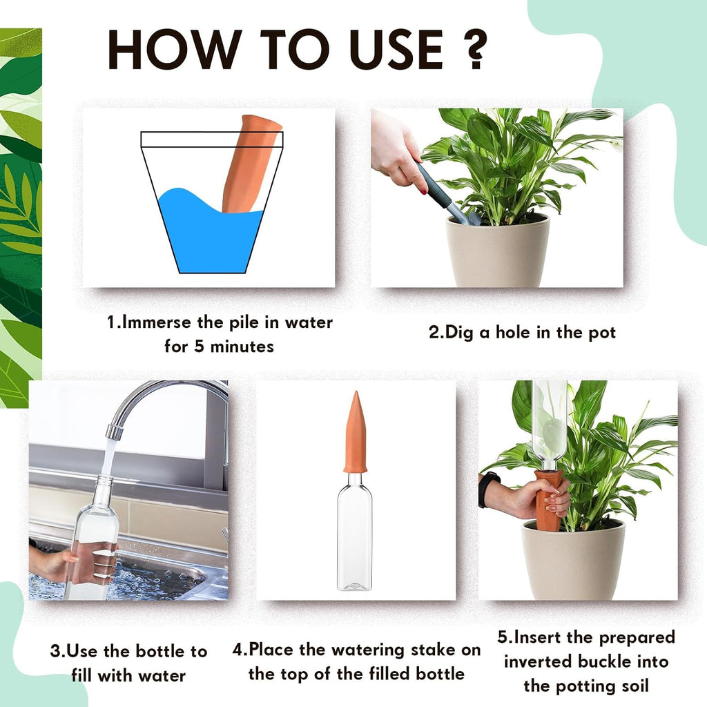 8 Pcs 34oz Plant Watering Devices Include Terracotta Self Watering Spikes with 1000ml Plastic Bottles Slow Release