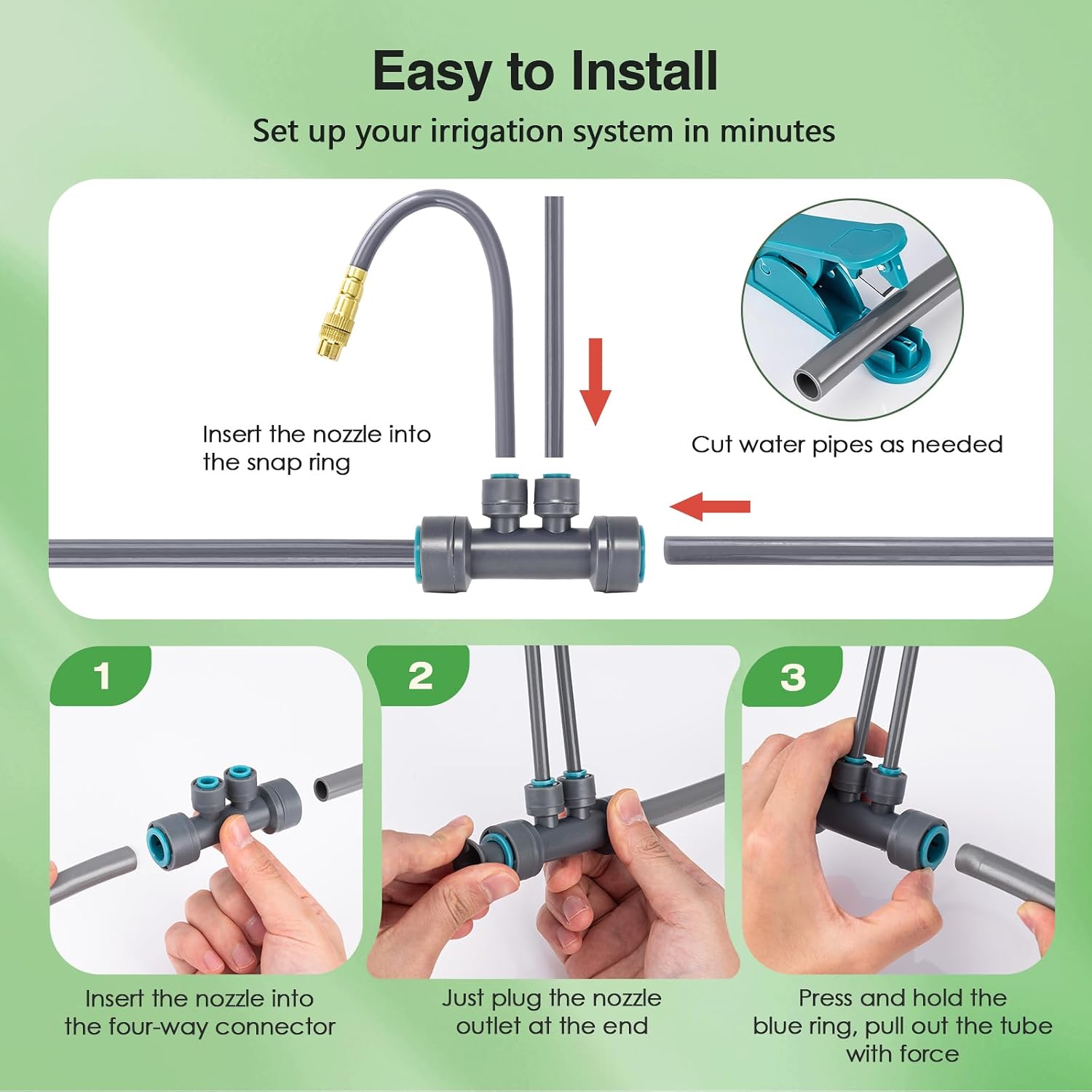 66 FT Drip Irrigation System - 360° Adjustable Garden Watering System | 40 Spray Nozzles, 2 Head, Garden Atomizing