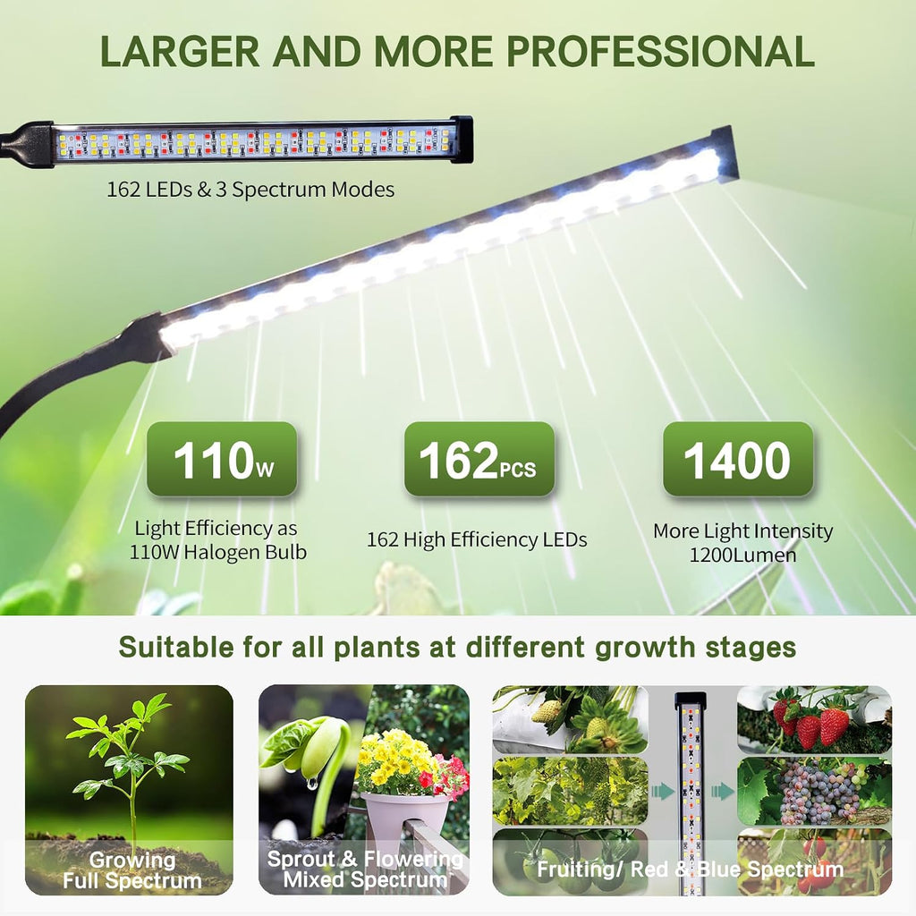 Professional Grow Lights for Indoor Plants Growing, Full Spectrum | 2026 Upgrade,162 LEDs, Height Adjustable 13-38", 3