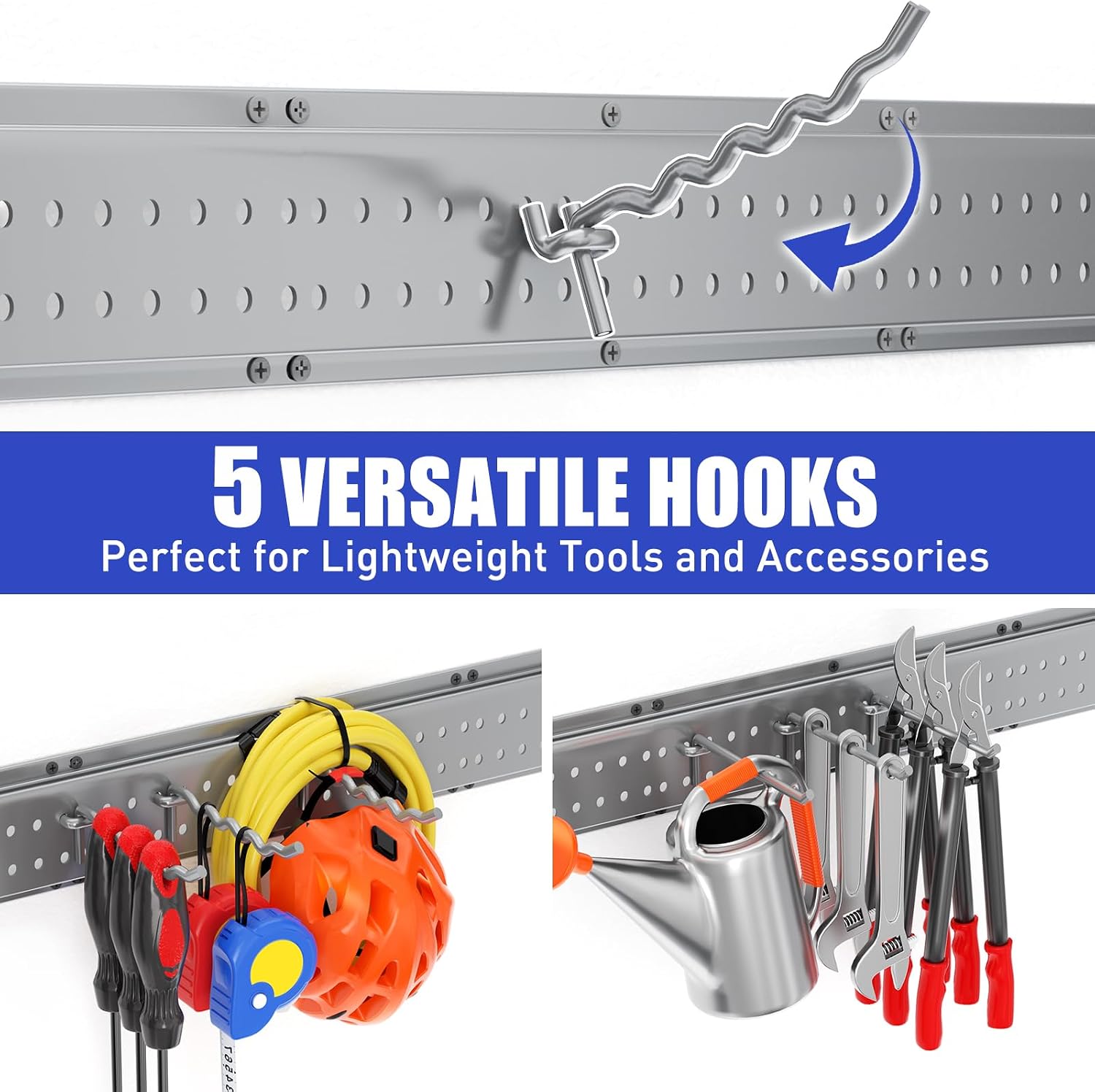 Garage Tool Organizer Wall Mount 49.5 inches with 10 Adjustable Heavy-Duty Hooks, Garage Organization, Garden Tool