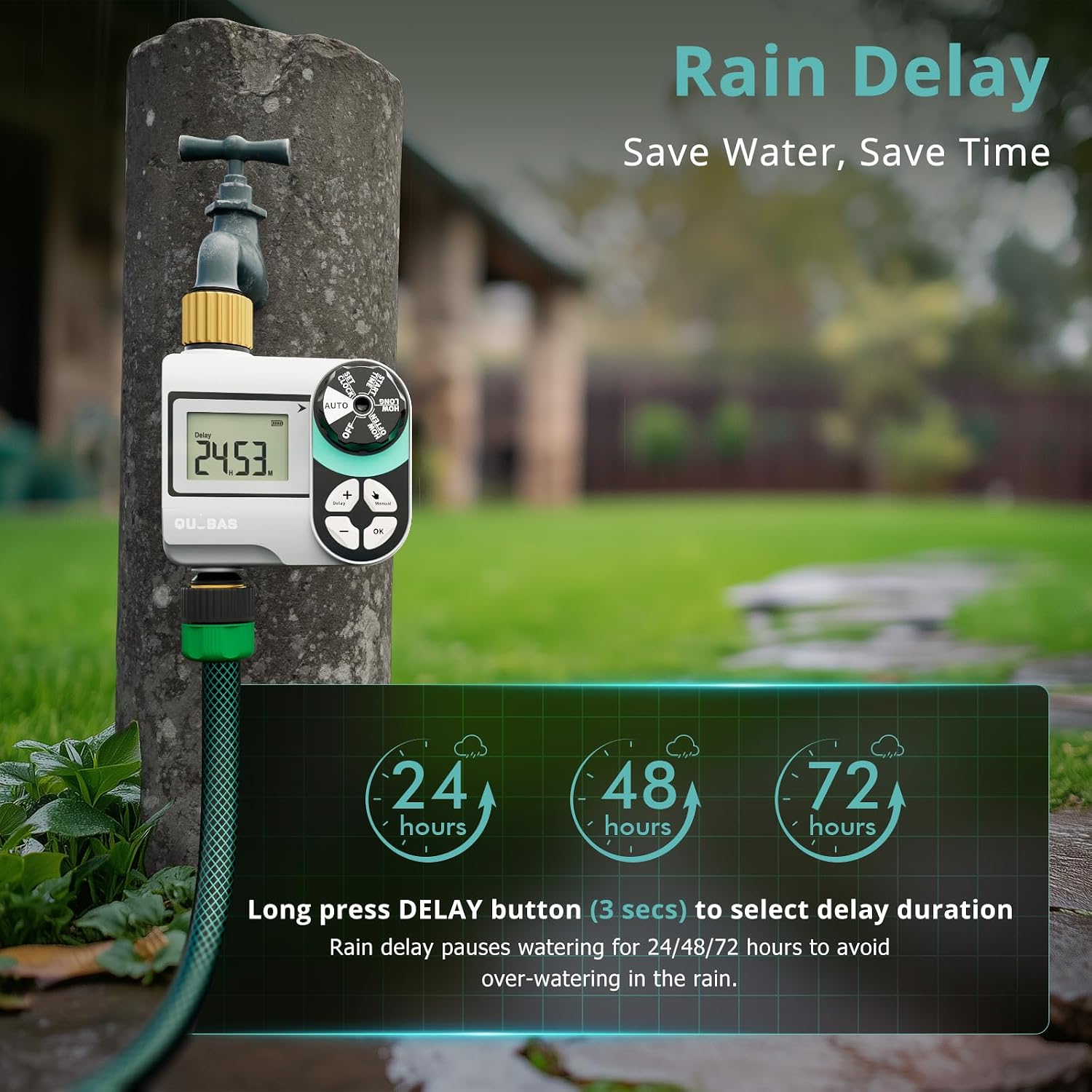 QUOBAS Brass Sprinkler Timer, Programmable Water Hose Timer for Garden Hose | Faucet Timer with Waterproof HD Screen