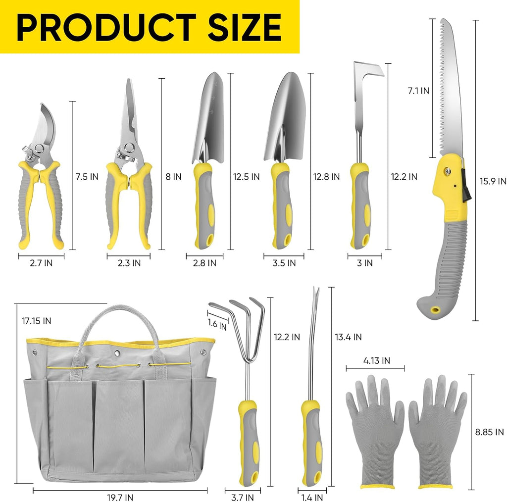 Garden Tool Sets, 10 Piece Heavy Duty Gardening Tool Set, Stainless Steel Gardening Hand Tools with Garden Tool Bag