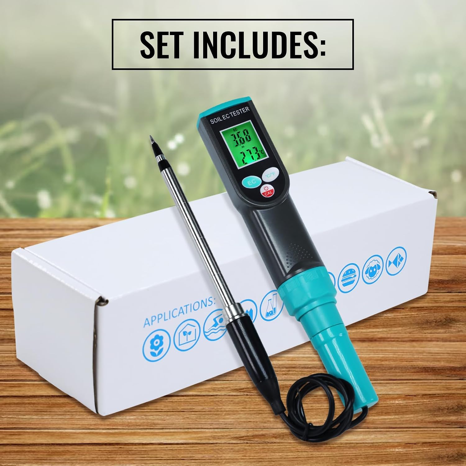 Soil EC & Temperature Meter, 2-in-1 Waterproof Digital Soil Tester with ATC, High Accuracy EC Sensor for Soil