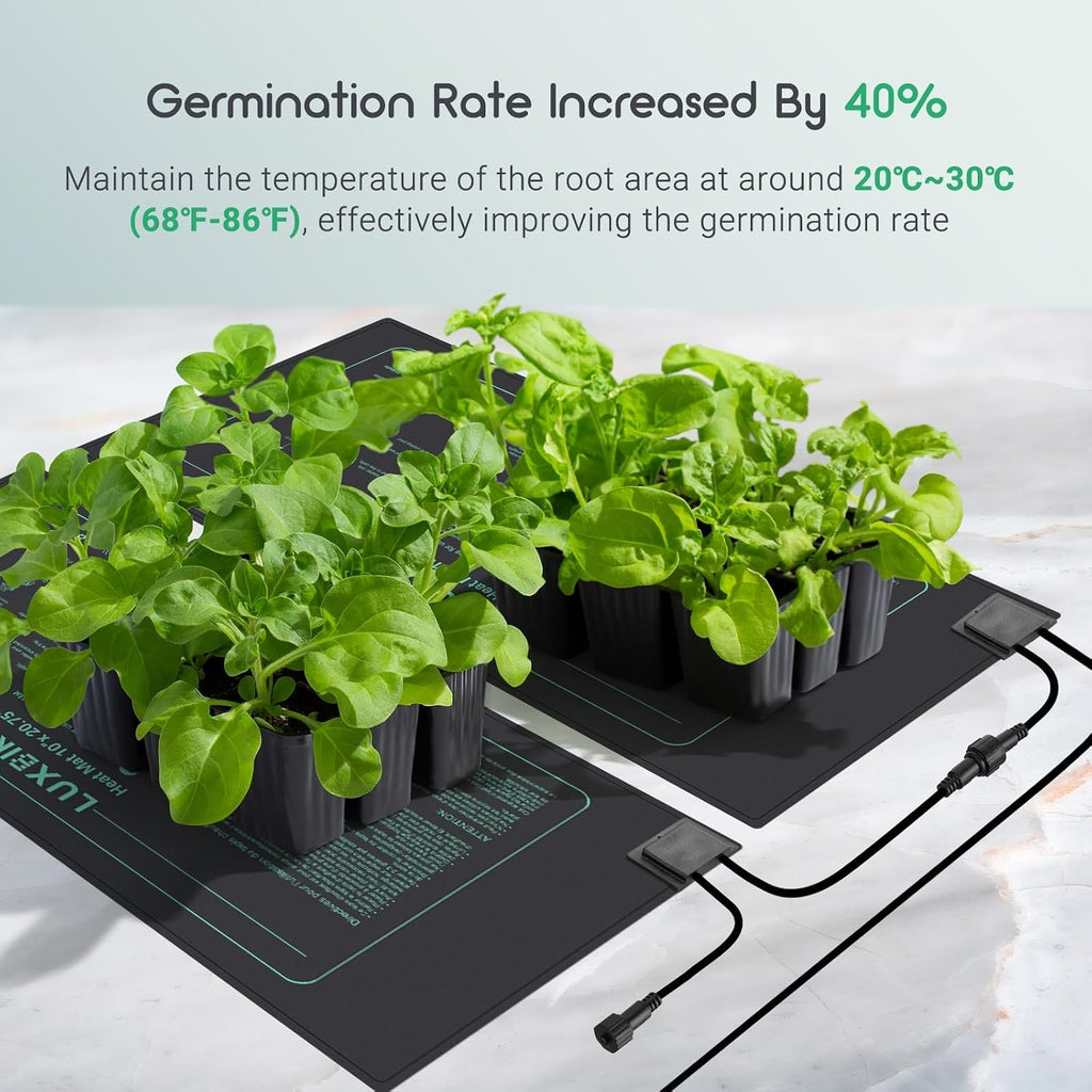 LUXBIRD 4 Pack Seedling Heat Mats with Digital Thermostat Controller, 10" x 20.75" Waterproof for Seed Starting