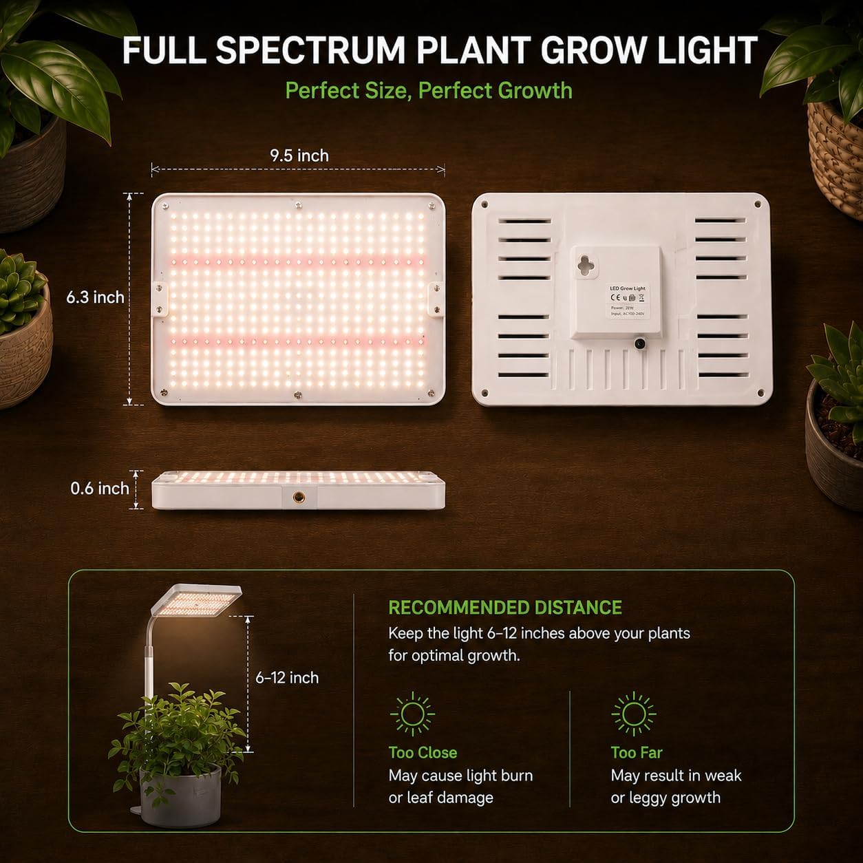 25W LED Grow Lights for Indoor Plants with Stand for Floor and Tabletop | Full Spectrum Plant Lights for Indoor Growing