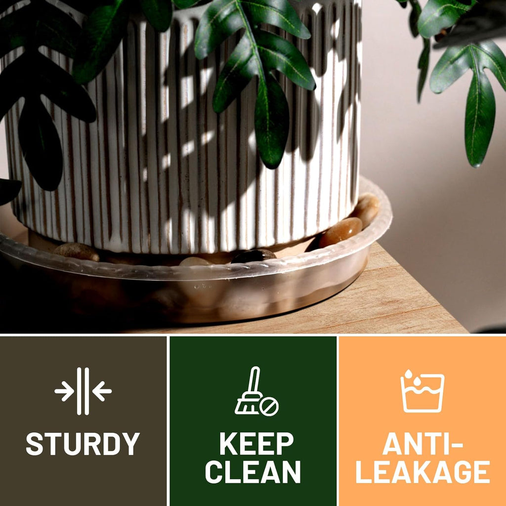 MUDEELA 6 Pack of 15 inch Plant Saucer, Durable Plastic Plant Trays for Indoors, Clear Plastic Flower Plant Pot Saucer