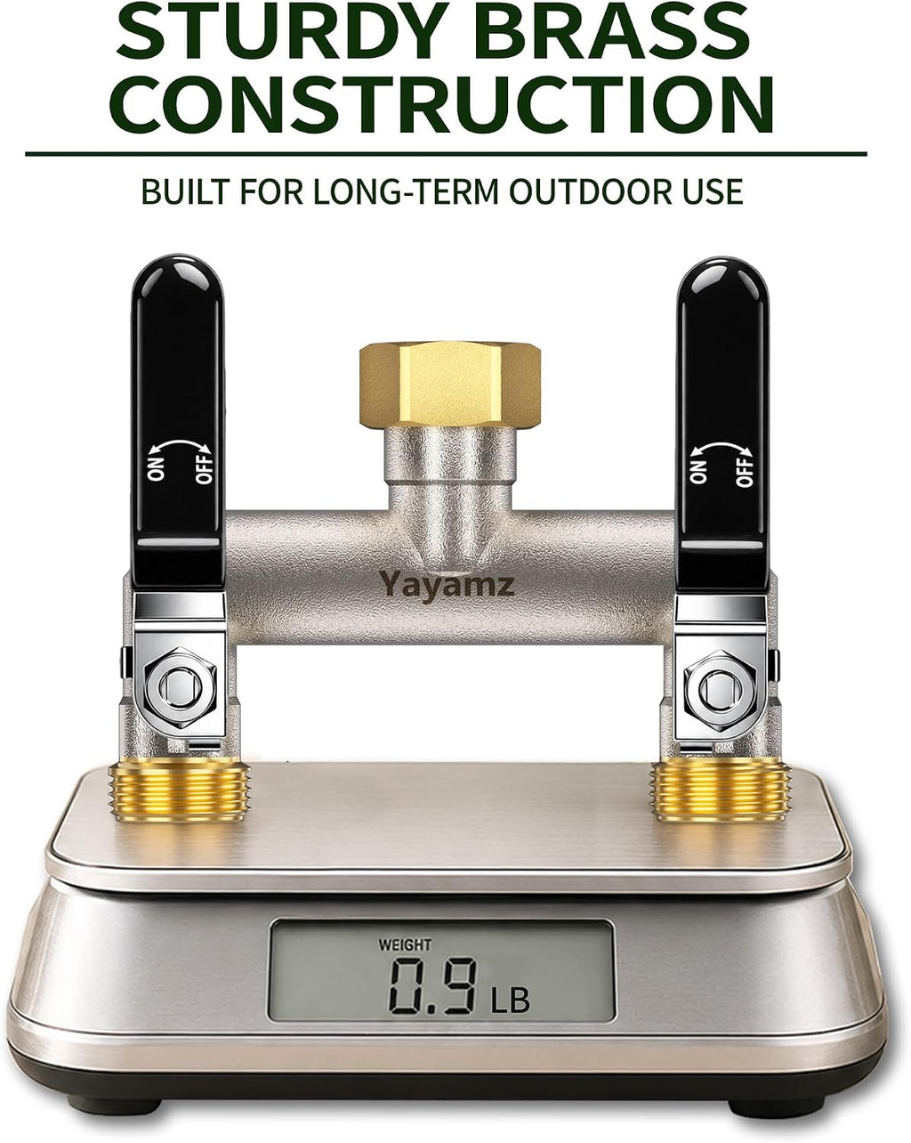 2 Way Garden Hose Splitter, 3/4" GHT Outdoor Faucet Splitter | Heavy-duty Solid Brass Body, Easy-turn Handles &