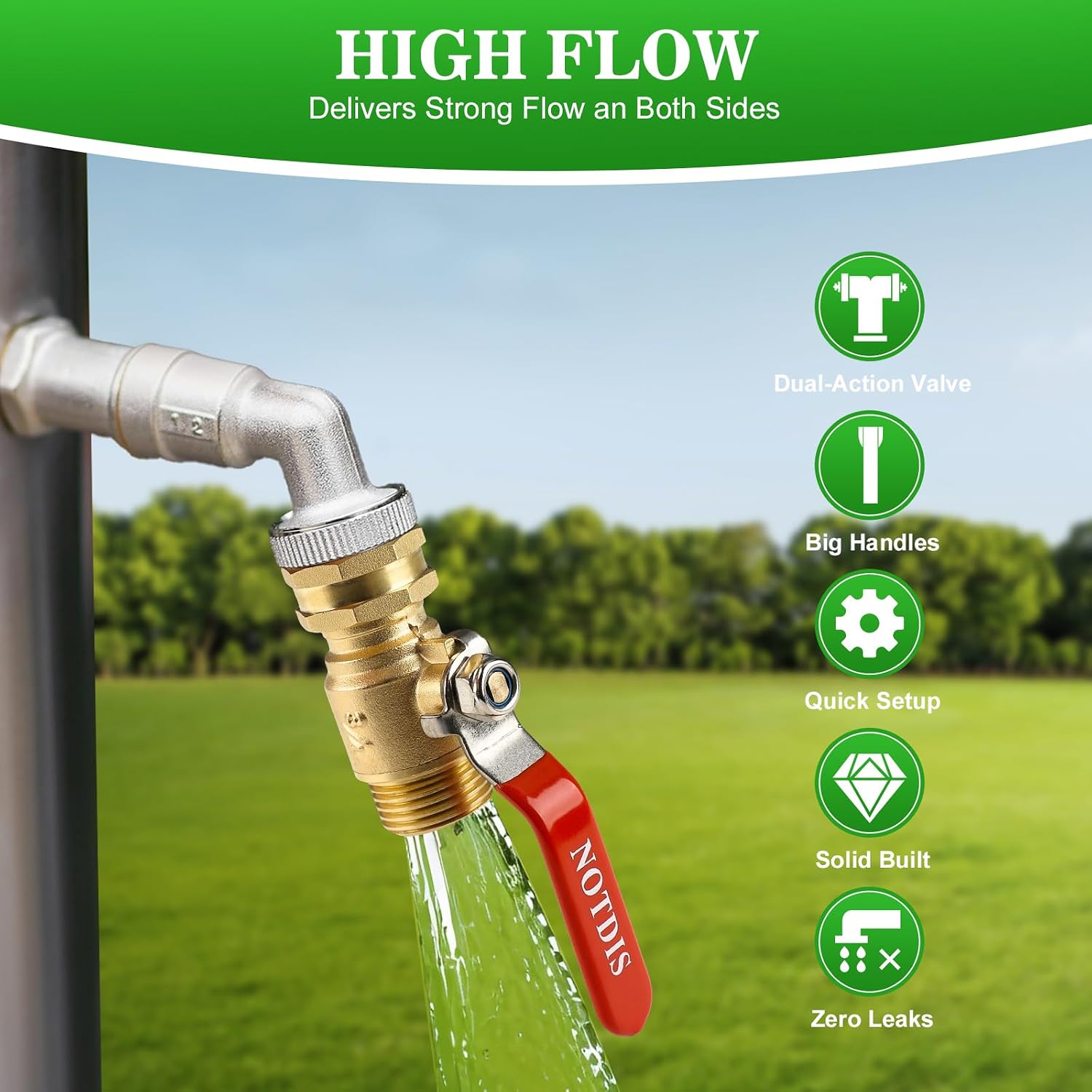Brass Garden Hose Shut Off Valve with Full-Flow Design - Heavy Duty 3/4" GHT Connector, 304 Stainless Steel Handle - 2