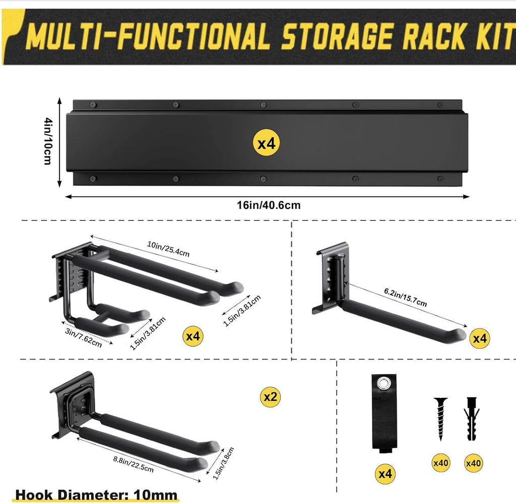64'' Garage Tool Organizer Wall Mount, 18 PCS Adjustable Garden Tool Hanger Rack, Garage Hooks Heavy Duty, Shovel