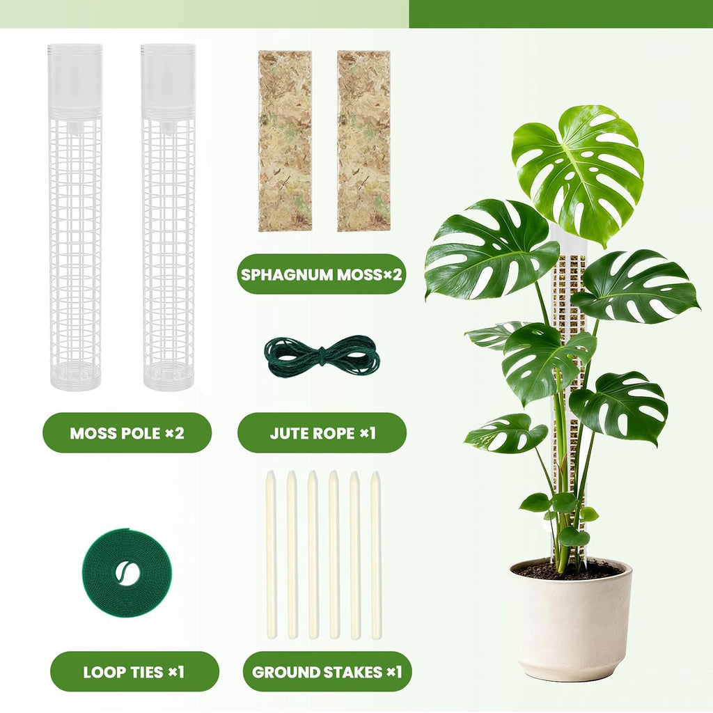 NZNDB Moss Pole Monstera Plant Support, 2Pack 17 in Self Watering Moss Pole | Stackable & Refillable Plastic Moss Poles