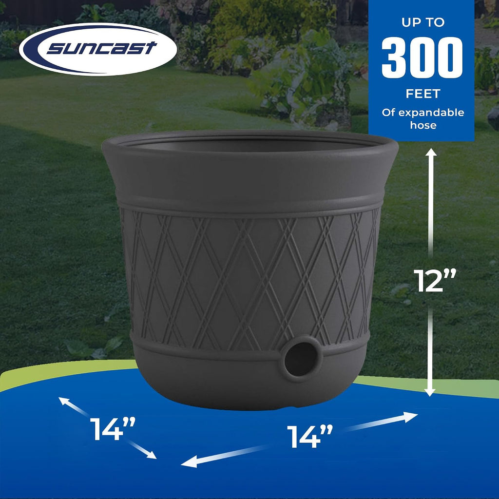 Suncast Lattice Hose Pot for Outdoor Garden Storage, Peppercorn - Holds 300 ft Expandable or 50 ft Standard 5/8" Vinyl