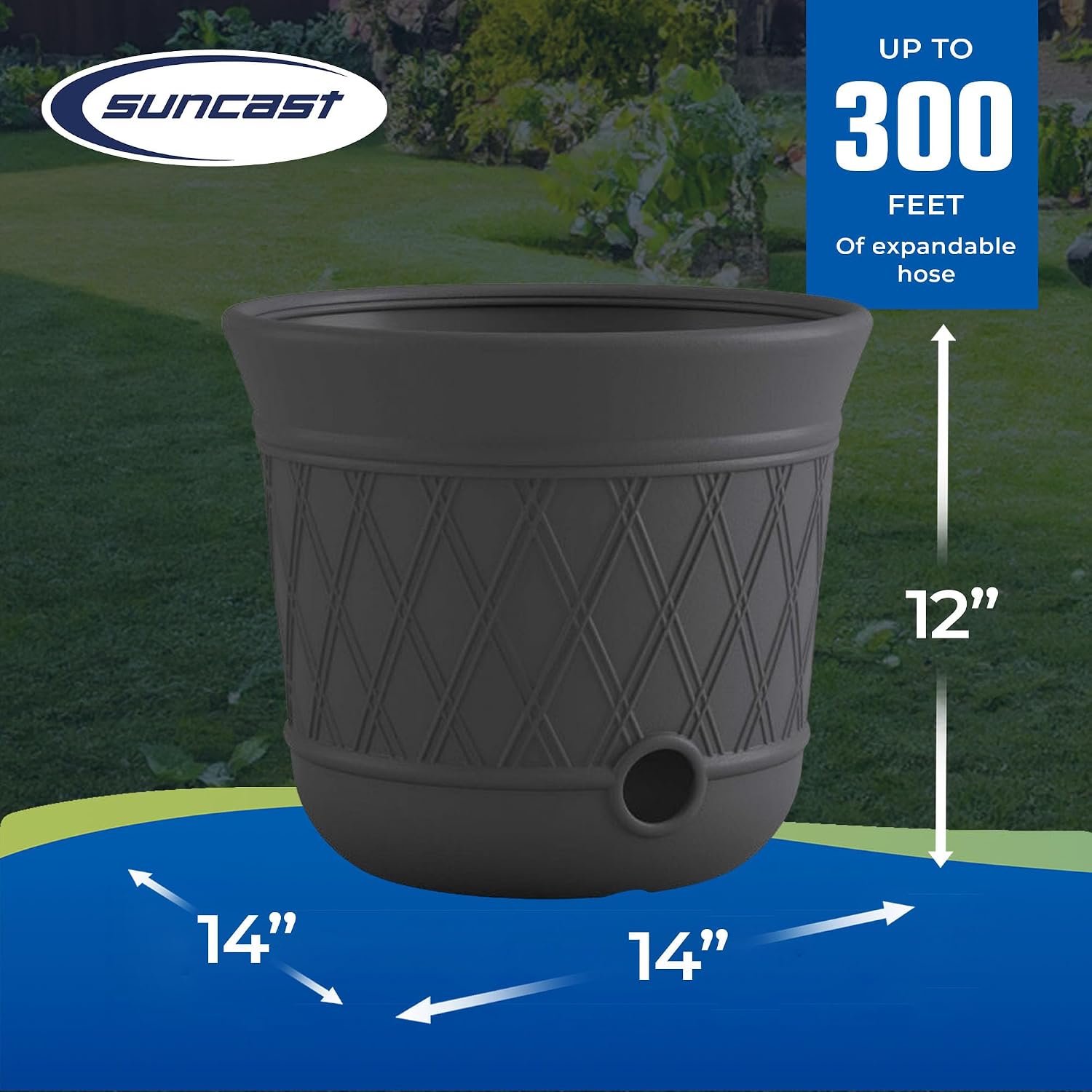 Suncast Lattice Hose Pot for Outdoor Garden Storage, Peppercorn - Holds 300 ft Expandable or 50 ft Standard 5/8" Vinyl