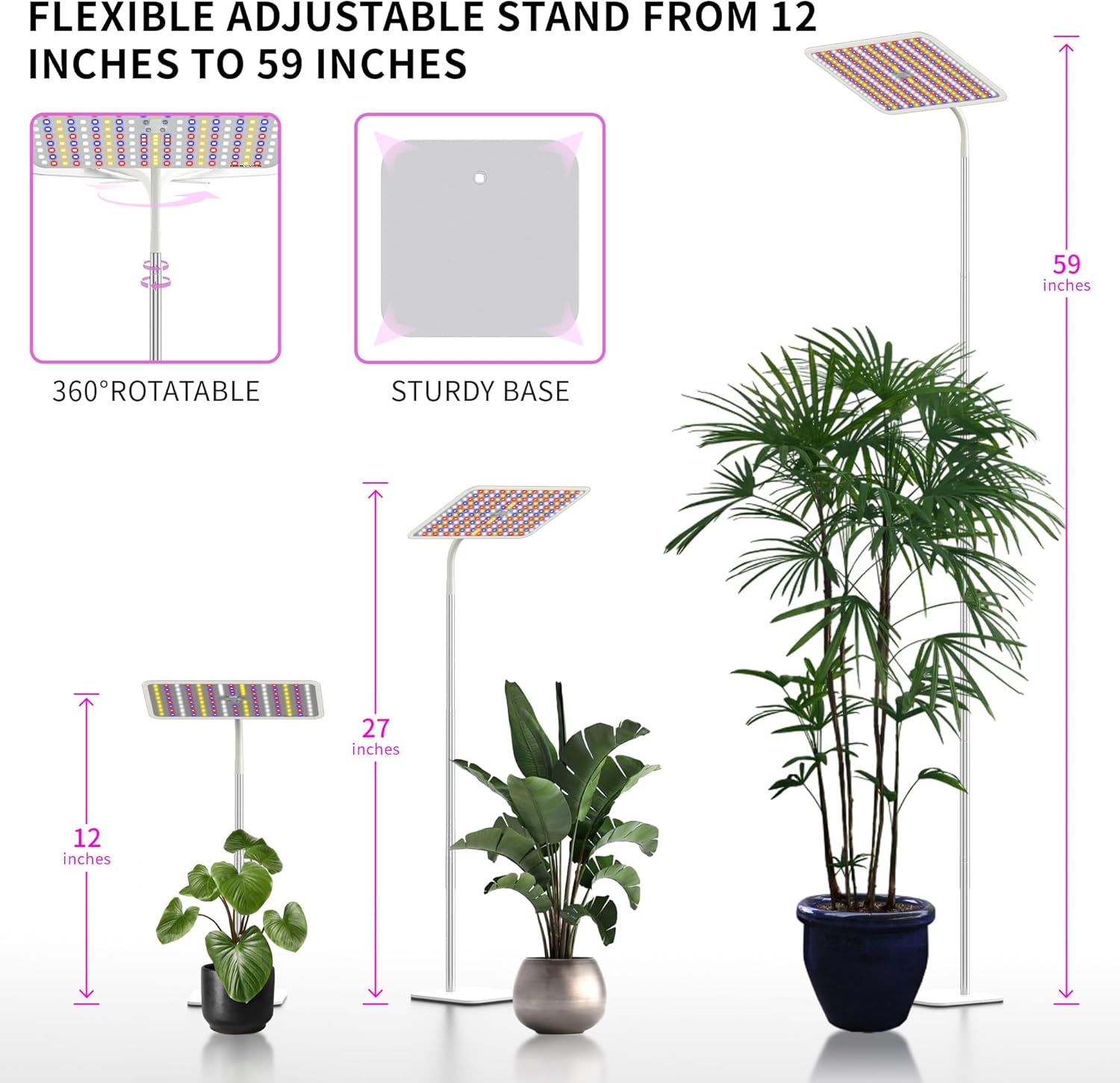 18W Grow Lights for Indoor Plants with Stand, Full Spectrum LED Plant Light for Indoor Plants,12-59 Inches Height