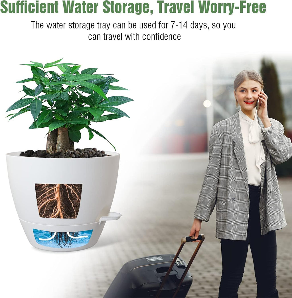 UOUZ 12inch Self Watering Pots, Plastic Planters with Mesh Drainage Holes and Deep Reservoir for Indoor Outdoor Garden