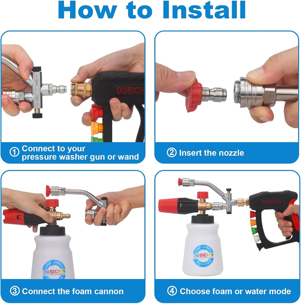 Short Wand Pressure Washer Gun Foam Cannon 1/4" Quick Connector Pressure Washer Accessory,Car Wash Foam Gun Dual Ended