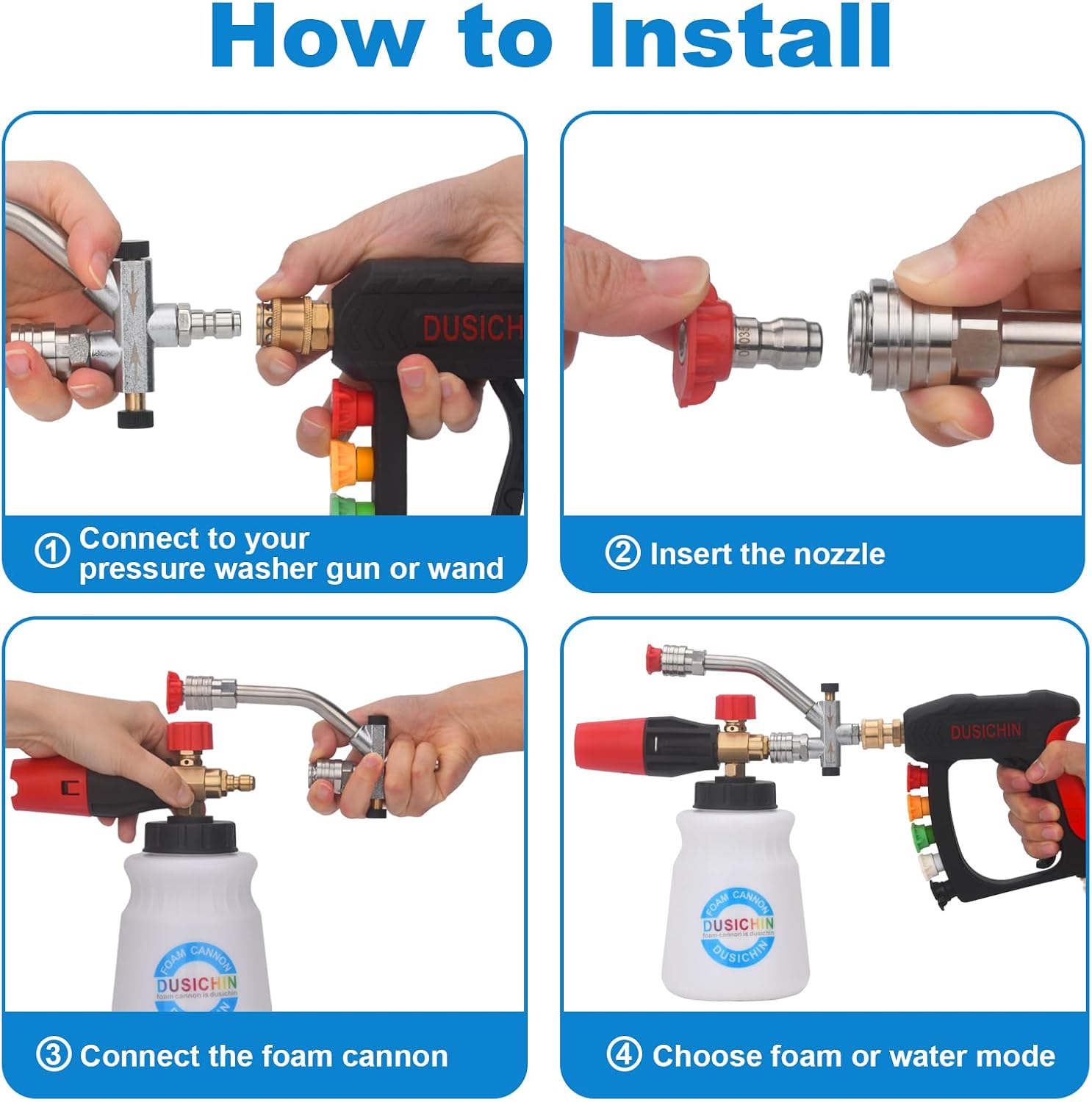 Short Wand Pressure Washer Gun Foam Cannon 1/4" Quick Connector Pressure Washer Accessory,Car Wash Foam Gun Dual Ended
