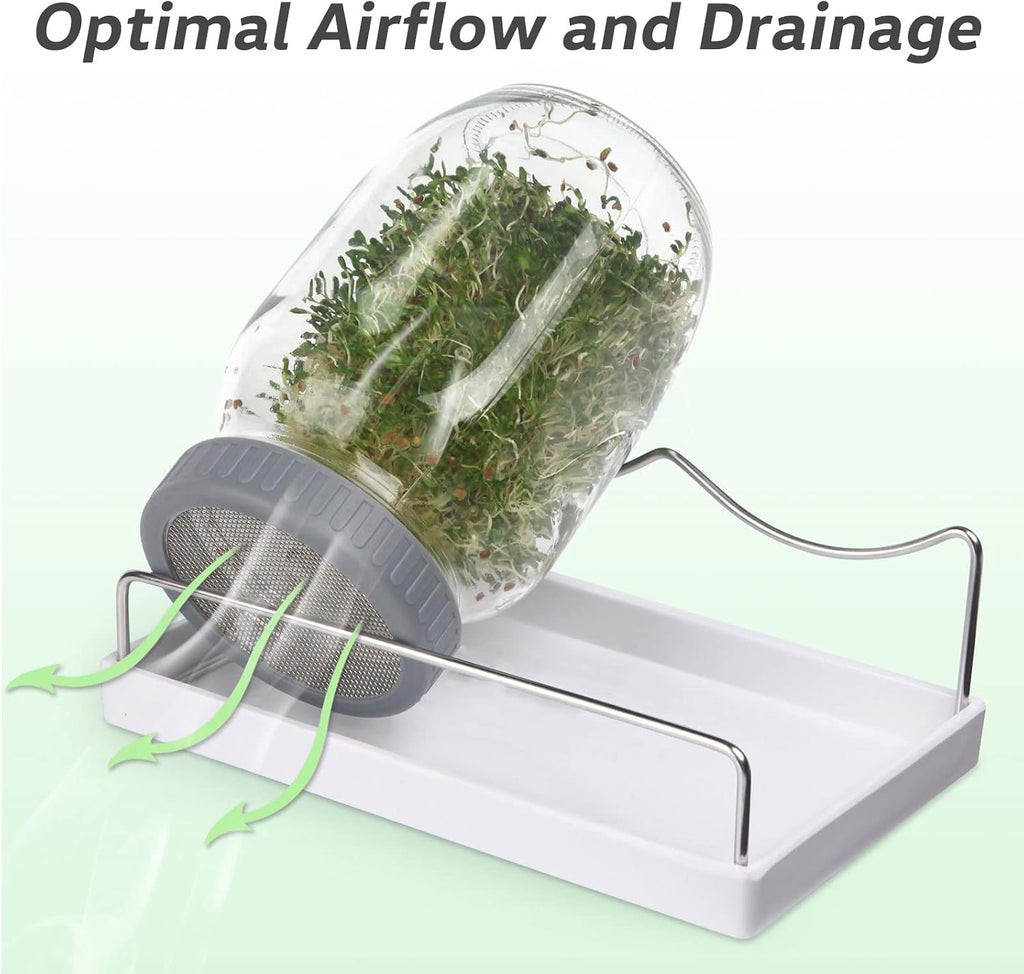 Complete Sprouting Jar Kit| 2 Wide Mouth Mason Jars, 316 Screen Sprout Lids, Blackout Sleeves, Tray, Stand| Sprouter