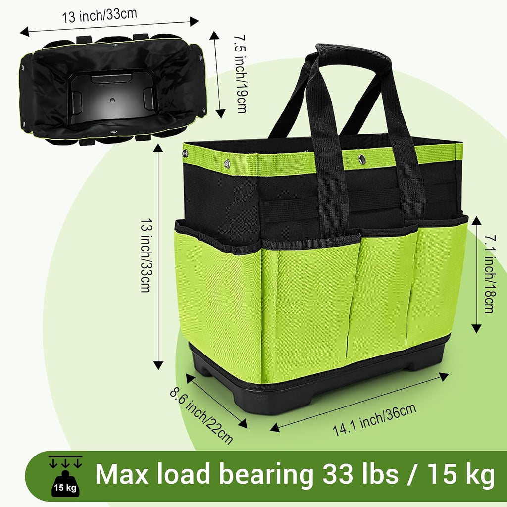 Garden Tool Bag with Waterproof Plastic Base, Heavy-Duty Oxford Garden Tote | Garden Tote Caddy Featuring 8 Pockets