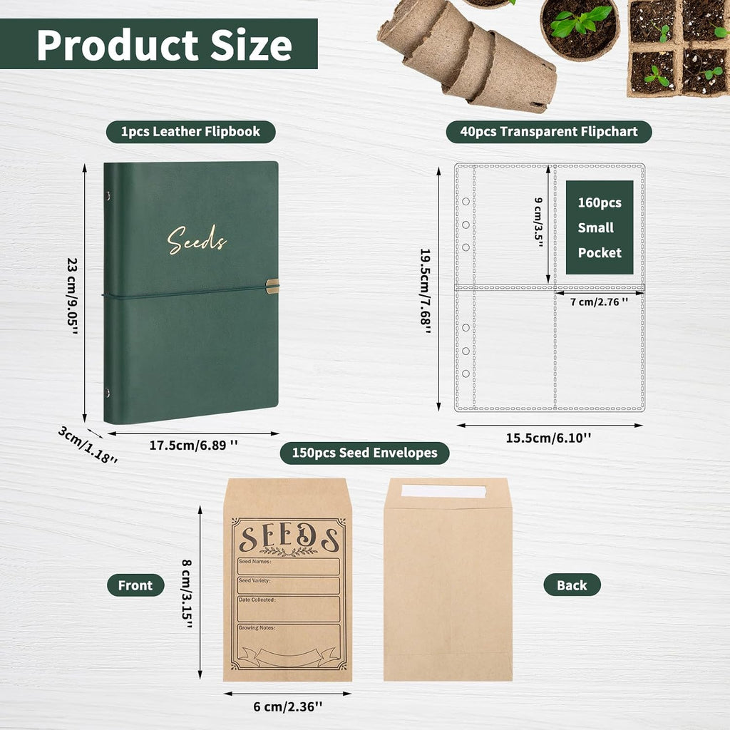 Garden Seed Storage Organizer Binder - 150 Resealable Seed Envelopes Brown Shell with 40 Sheet Protectors for Efficient