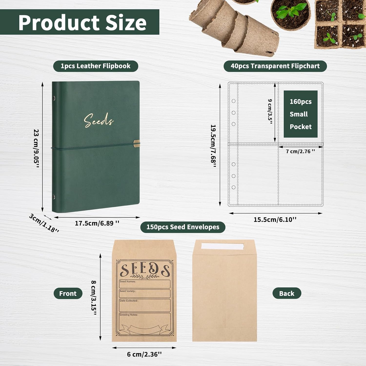 Garden Seed Storage Organizer Binder - 150 Resealable Seed Envelopes Brown Shell with 40 Sheet Protectors for Efficient