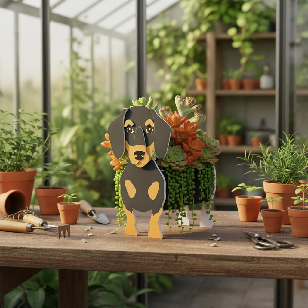 Dachshund Dog Planter Pots, Animal Shaped Plant Pot | Halloween Fall Decor for Indoor Outdoor Garden, Cute Plant Gift