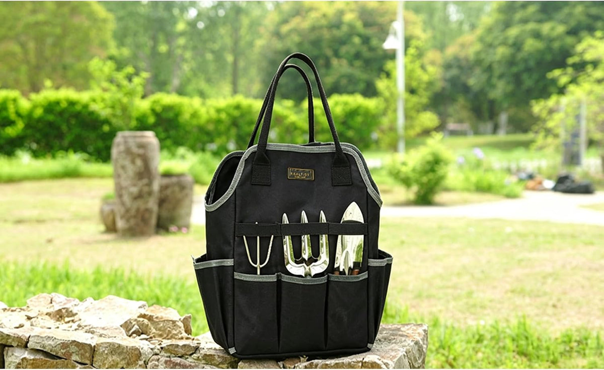 Garden Tool Bag | Heavy-Duty 16oz Waxed Canvas Garden Tool Tote with 8 Pockets | L9.5" x W6" x H15.5" | Tools Storage