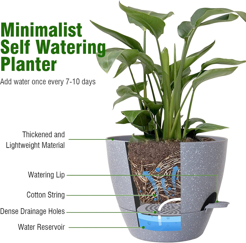 WSMKSZ 10 inch Self Watering Pots, Planter, Plant Pots with Mesh Drainage Holes for Indoor Outdoor House Plants and