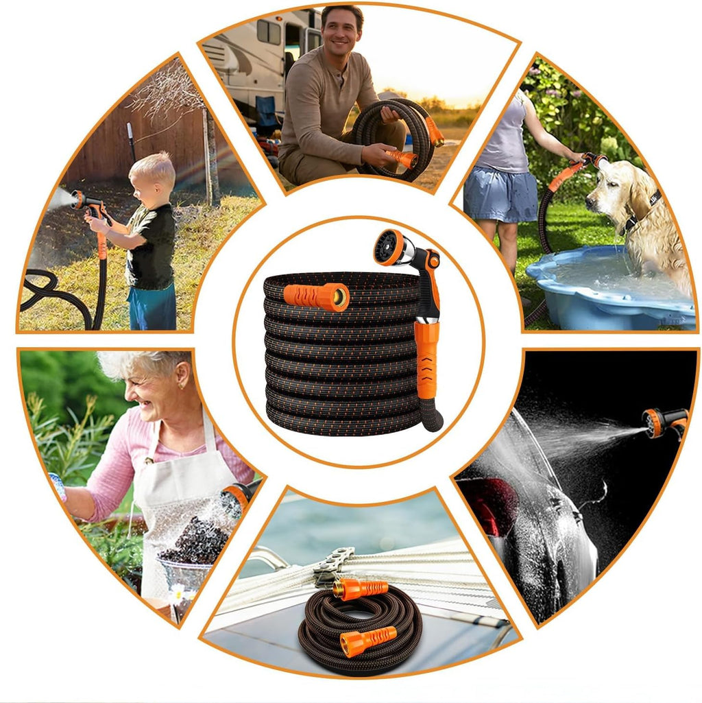 50FT Flexible Garden Hose & 10Modes Nozzle,Lightweight Water Hose,Kink-Free,All-Weather Heavy Duty Hose for RV,Boat,Car