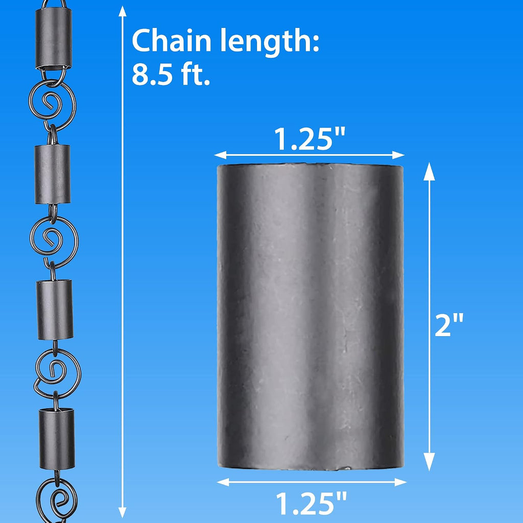 Spiral Rain Chains for Gutters 8.5ft Black