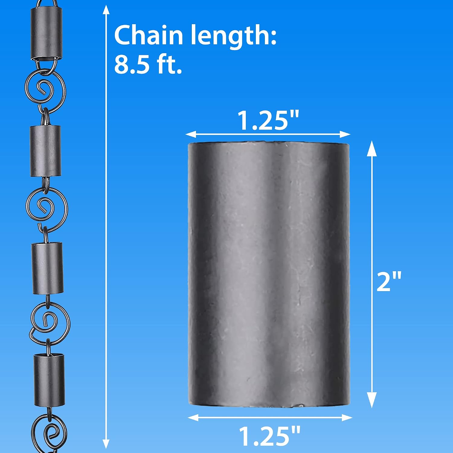 Spiral Rain Chains for Gutters 8.5ft Black