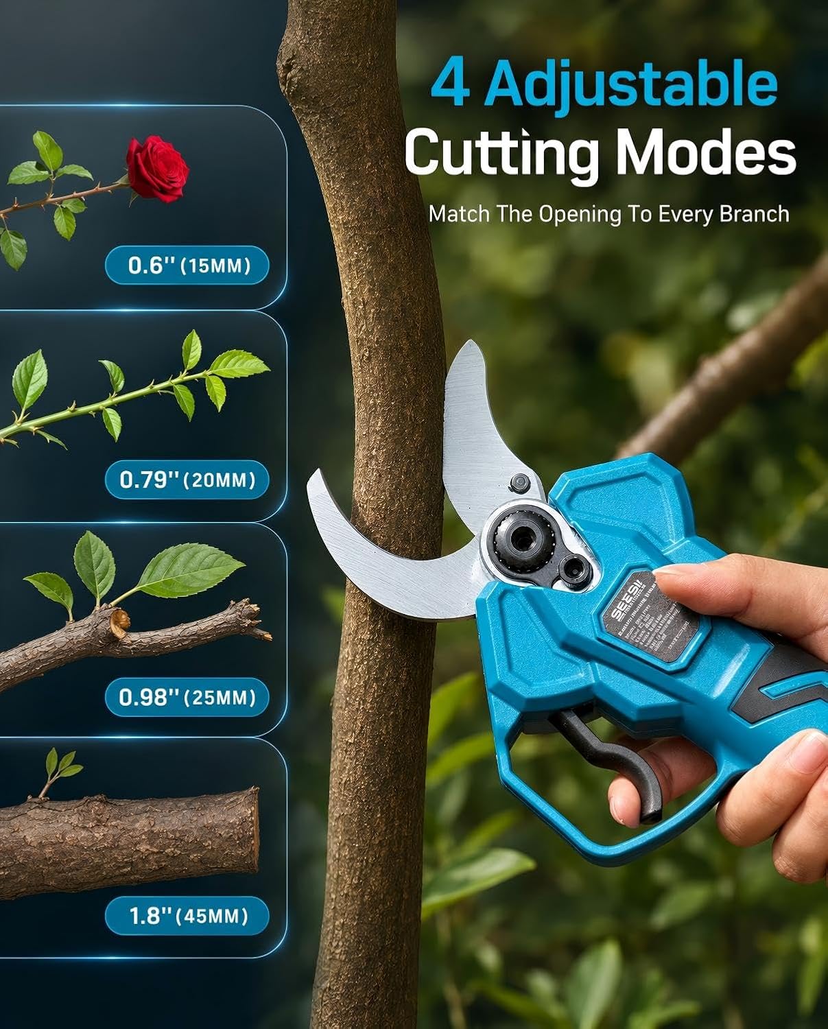 SEESII Electric Pruning Shears, 1.8" Cut Cordless Pruner, 2x4.0Ah Batteries | Brushless Motor, SK5 Blade, LCD Display