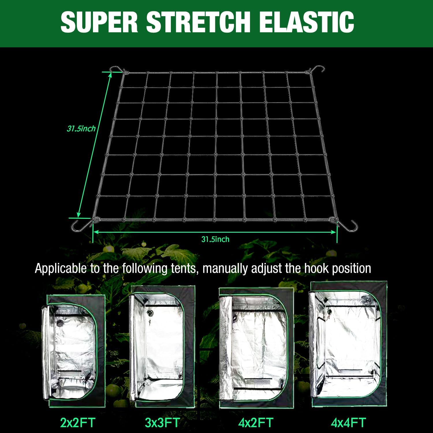 Trellis Netting 4x4, Scrog Net 4x4' ​for Grow Tent,Flexible Elastic Black Square Garden Plant Grow Nets,2-Pack