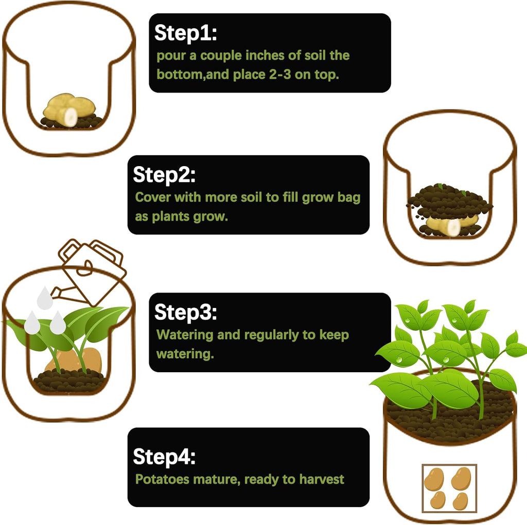 TCBWFY 20Gallon Potato Grow Bags with 2 Flaps,4 Pack Heavy Duty 14oz/yd² Potato Grow Bags,Planting Bag with Sturdy