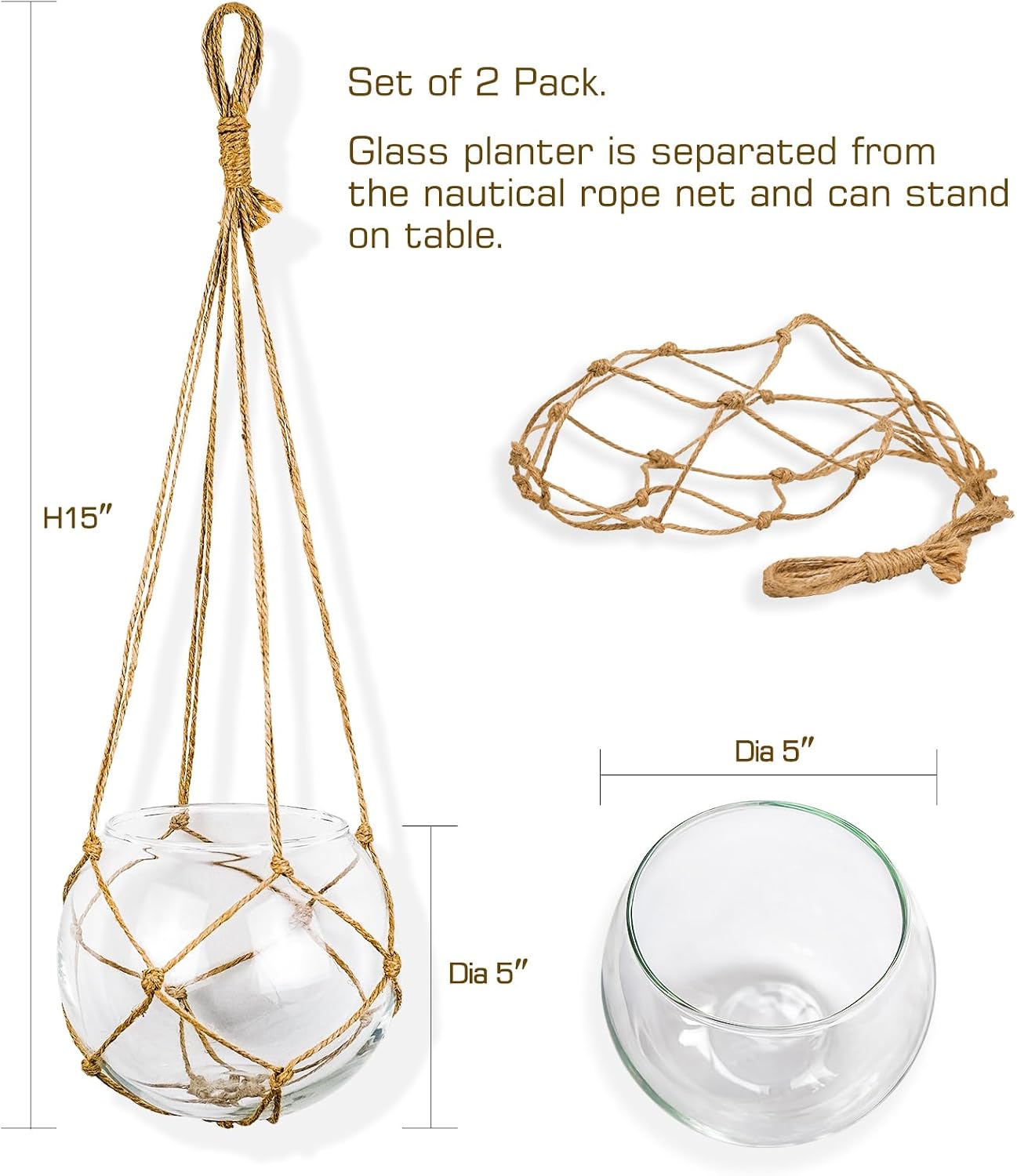 SAILINGSTORY Hanging Glass Plant Terrarium 5" Clear Set of 2 Pack | Glass Planter, Propagation Stations, Flower Vase