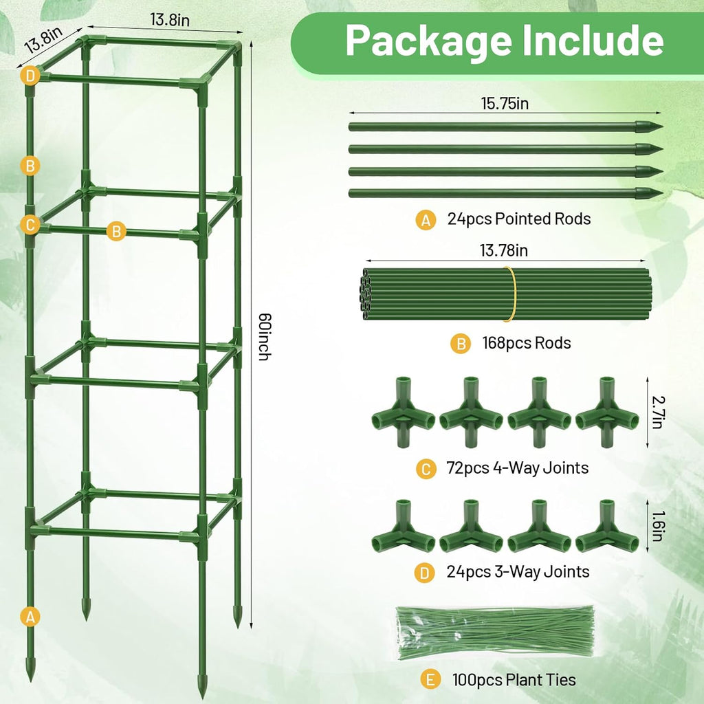 6 Pack 60 Inch Tomato Cages for Garden, Heavy Duty Tomato Trellis | Adjustable & Reusable Square Tomato Plant Support