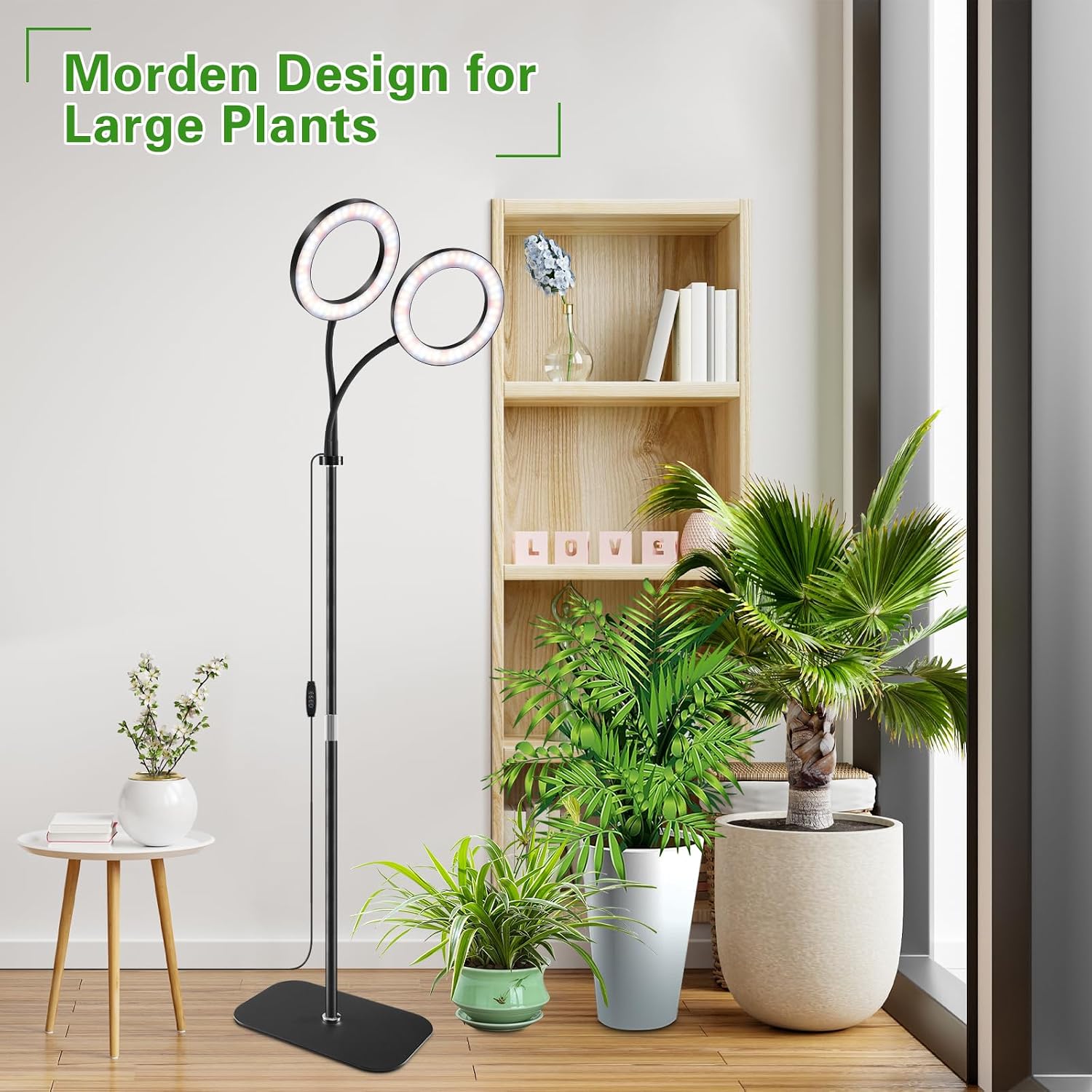Grow Light with Stand for Indoor Plants, Dual Head Full Spectrum Floor Plant Light for Large Tall Plants, 16.5-68in