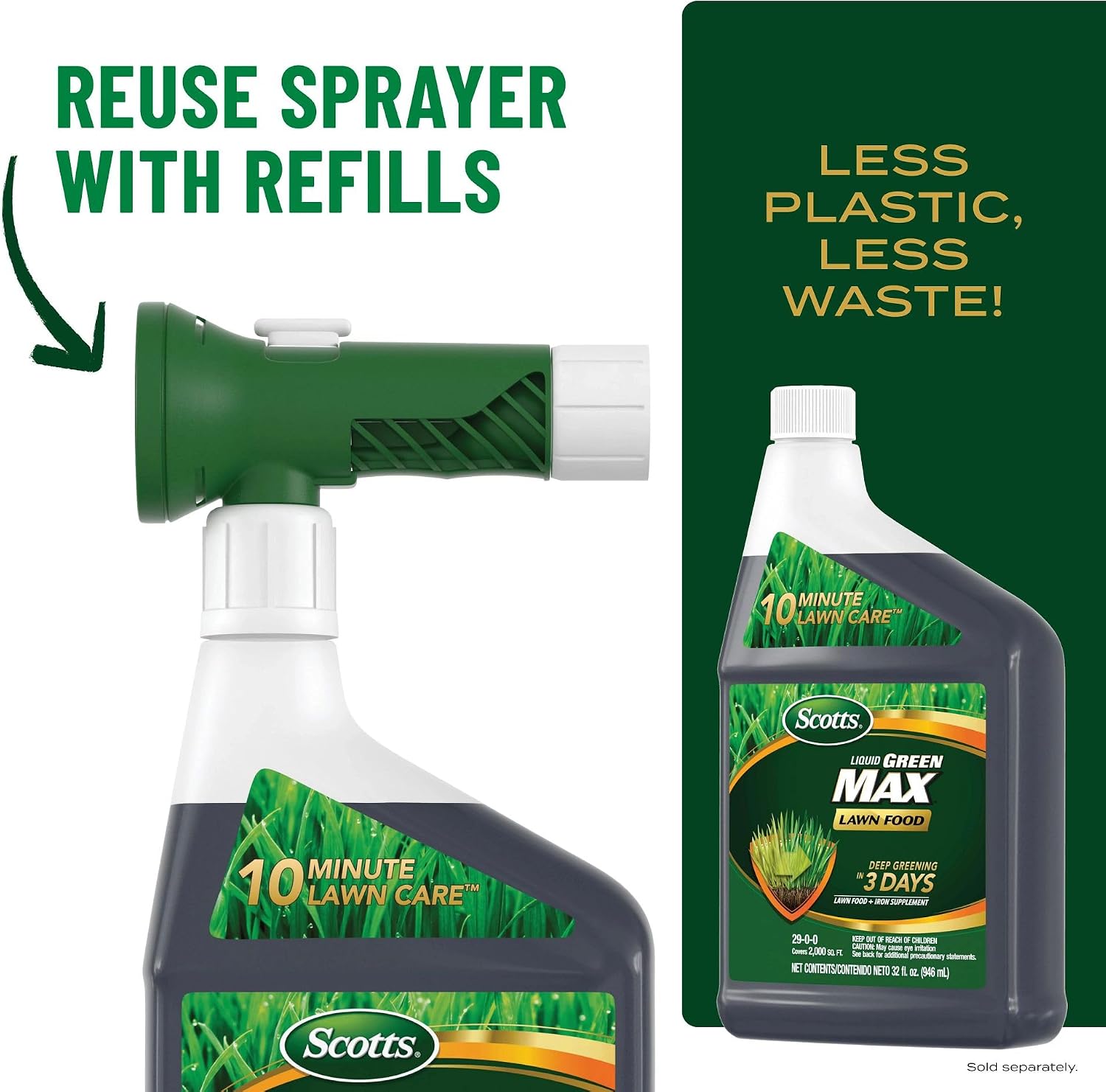 Scotts Liquid Green Max Lawn Food, 32 fl. oz. | Liquid Lawn Fertilizer and Iron Supplement, For Any Grass Type, 29-0-0