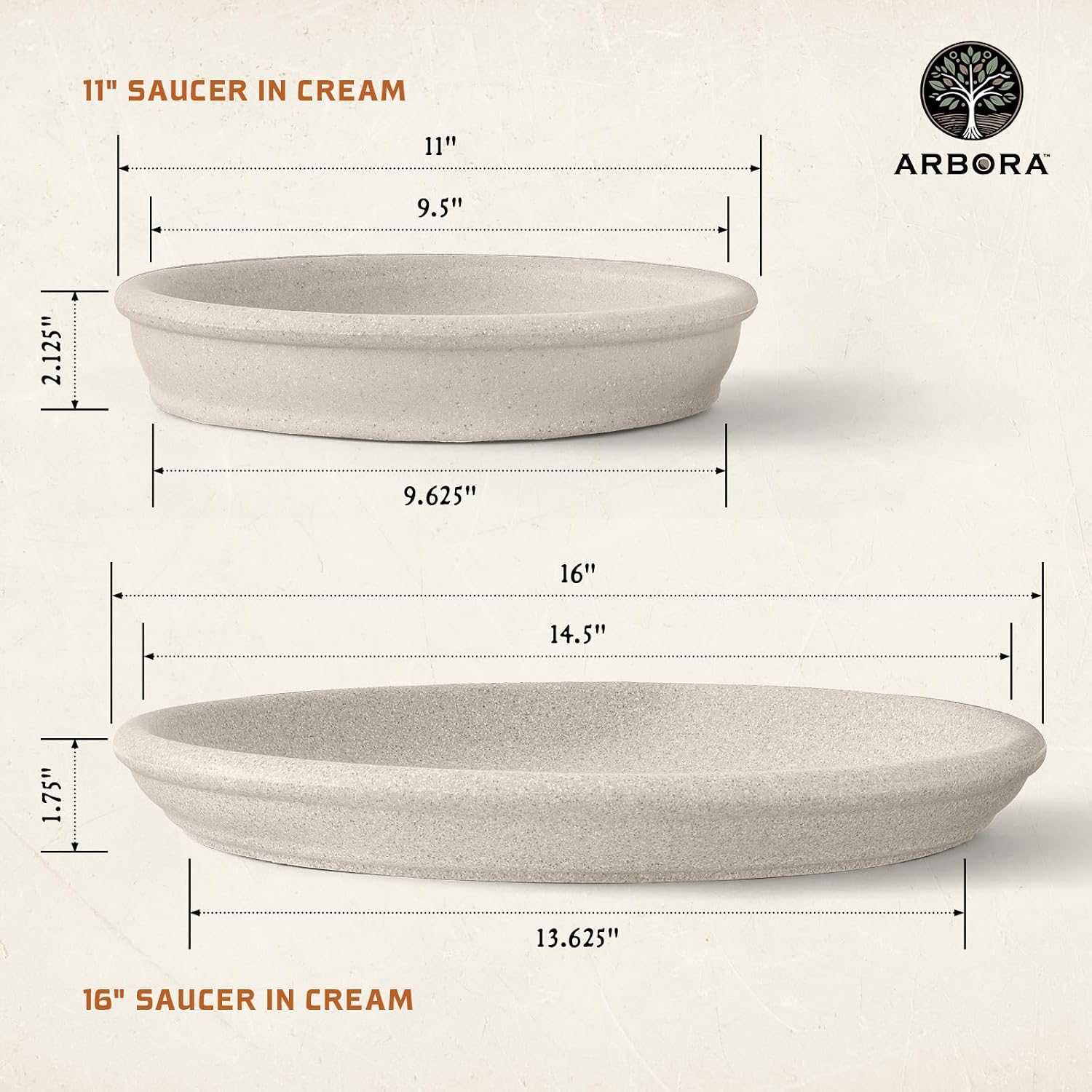 ARBORA 11" Plant Saucer for Planters with 8 Inch Base or Less | Durable, Heavy Duty Plant Saucer with Stone-Like