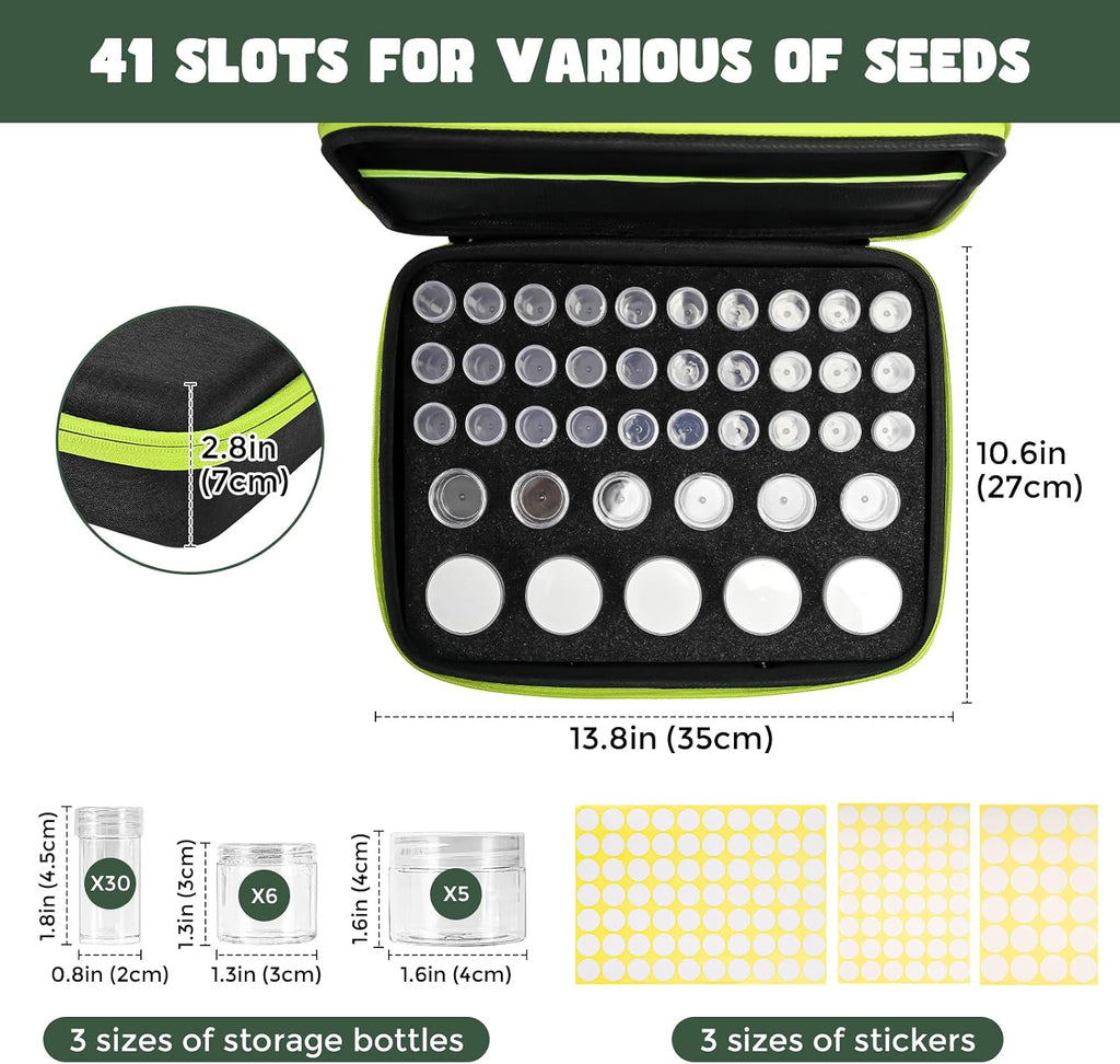 ProCase 41-Slot Seed Storage Organizer Box with Bottles and Labels - Black | Sturdy Seed Saving Kit with 41 Slots, 1