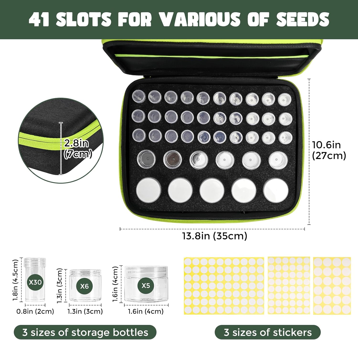 ProCase 41-Slot Seed Storage Organizer Box with Bottles and Labels - Black | Sturdy Seed Saving Kit with 41 Slots, 1
