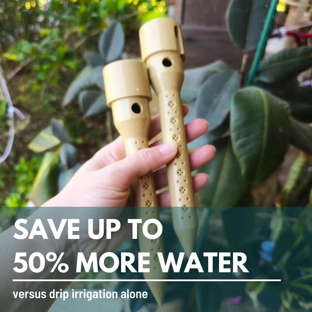 8 in. DEEP DRIP Garden Watering Stake (4 Pack) (Tan) | UV-Protected ABS Plastic Deep Root Irrigation Spike for Flowers