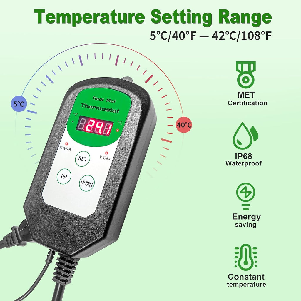 Bestio10"x 20.75" Seedling Heat Mat and Digital Thermostat Combo Set,MET & UL Certified Plant Heat Mat Heat mat for