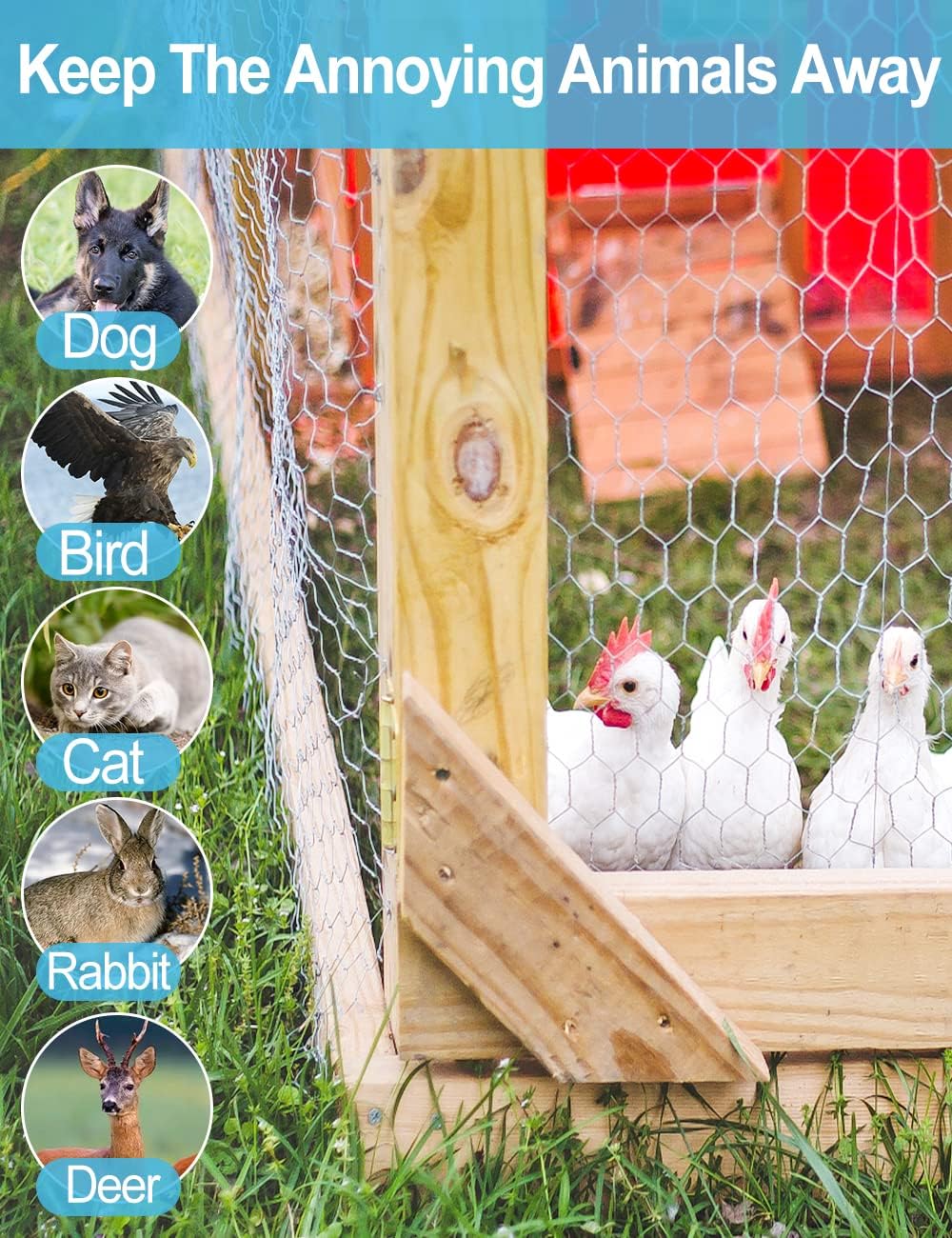 16in x 82ft Chicken Wire, TOYPOPOR 40cm x 25m Poultry Wire Netting Hexagonal Galvanized Mesh Garden Fence Barrier for